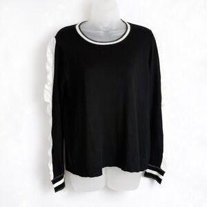 Peace of Cloth Black Knit designer NYC Sweater Contrast white Sleeve Detail Sz L